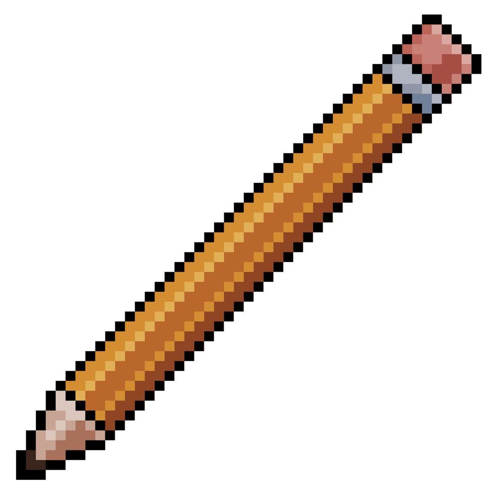 Pixel art pencil vector icon for game 8bit white background