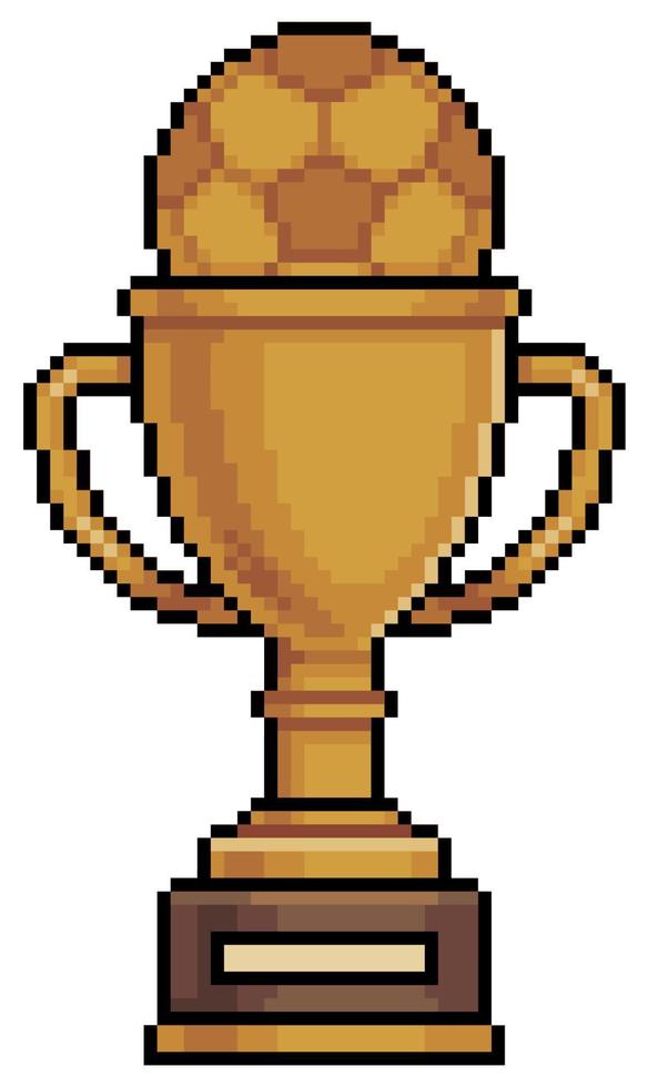 icono de vector de trofeo de campeonato de fútbol de pixel art para juego de 8 bits sobre fondo blanco