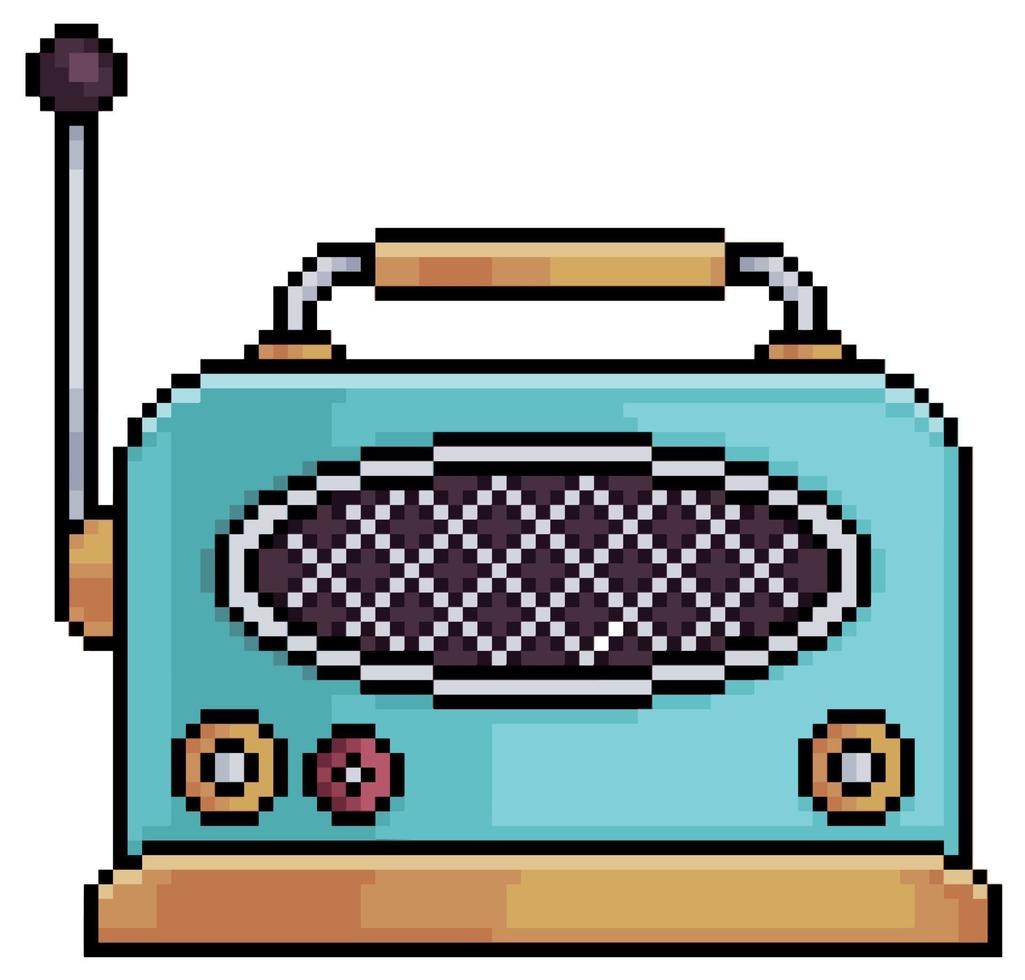 Pixel art old radio vector icon for 8bit game on white background