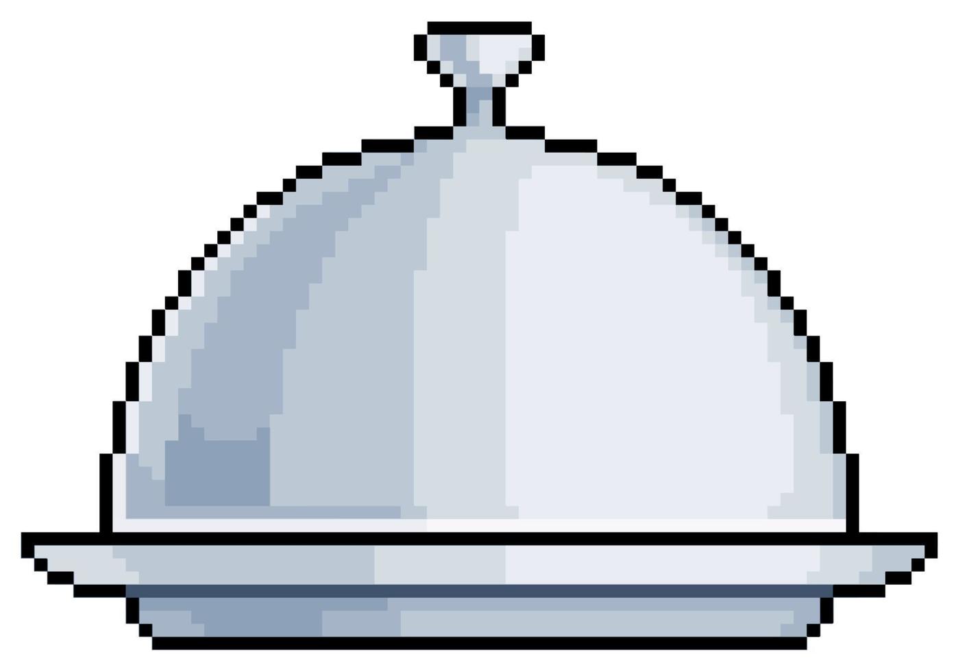 Pixel art metal food tray vector icon for 8bit game on white background