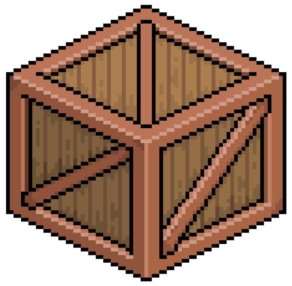 Pixel art wooden box vector icon for 8bit game on white background