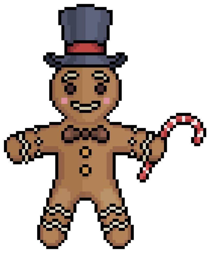 Pixel art Christmas gingerbread man. Christmas cookie vector icon for 8bit game on white background