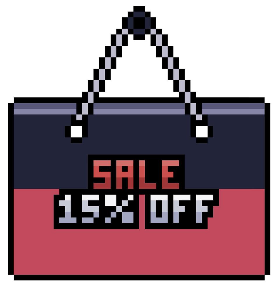 Pixel art discount and sale tag 15 percent OFF black friday 8bit game item on white background vector