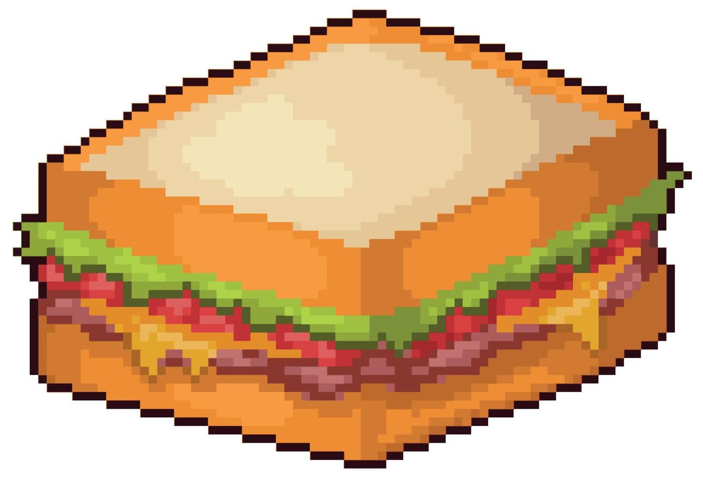 Pixel art sandwich snack fast food vector icon for 8bit game on white background
