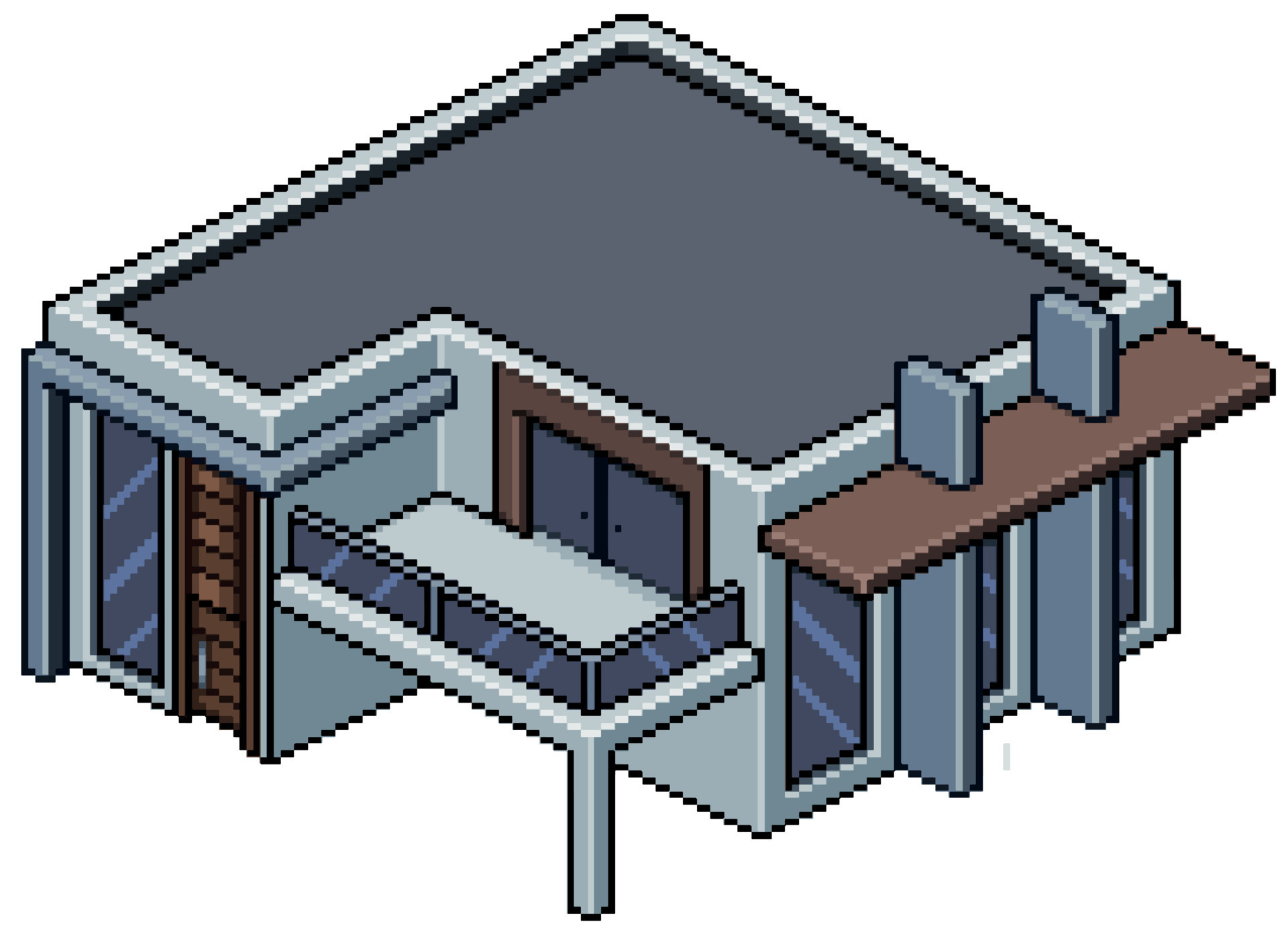 construcción de casa moderna isométrica de pixel art para juego de 8