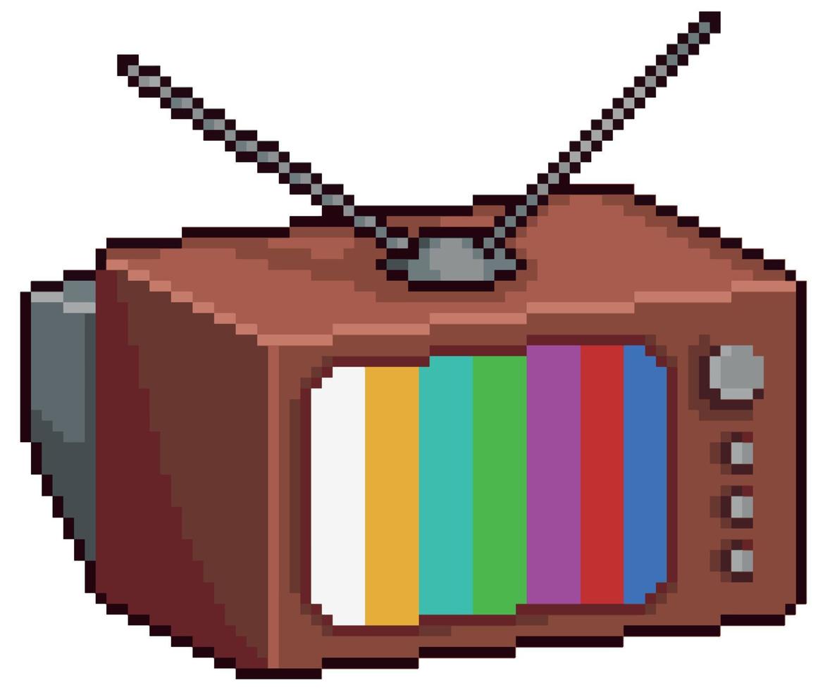 Pixel art old TV retro vintage vector icon for 8bit game on white background