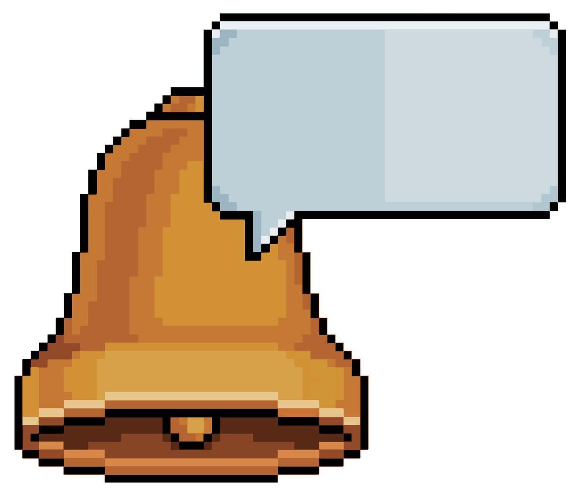 Pixel art bell with notification balloon vector icon for 8bit game on white background
