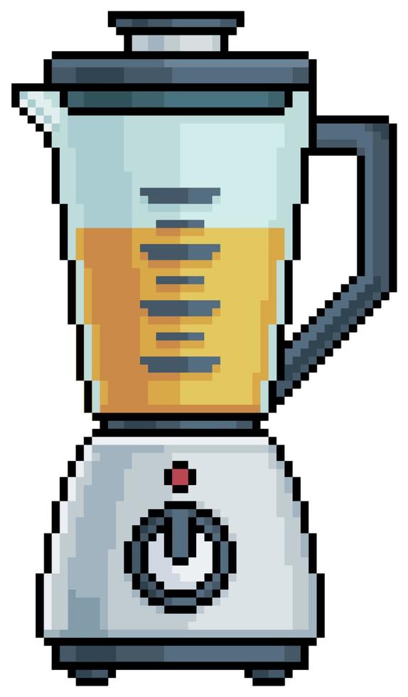 Pixel art blender with juice vector icon for 8bit game on white background