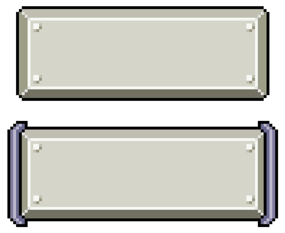 Pixel art buttons for metallic style interface vector icon for 8bit game on white background