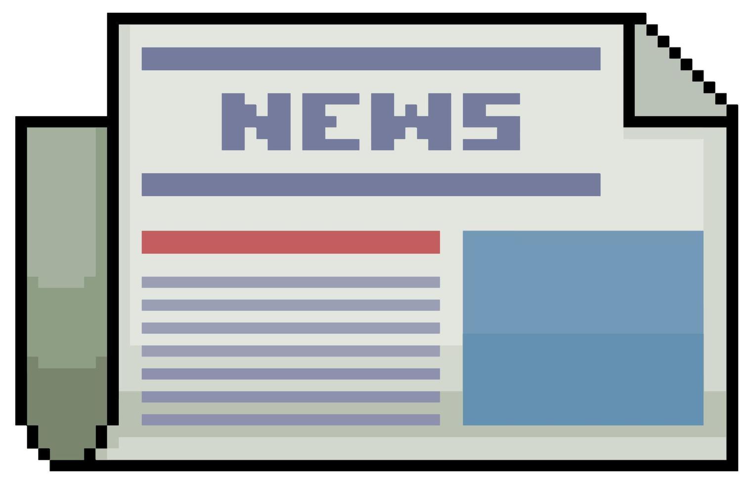 Pixel art newspaper vector icon for 8bit game on white background