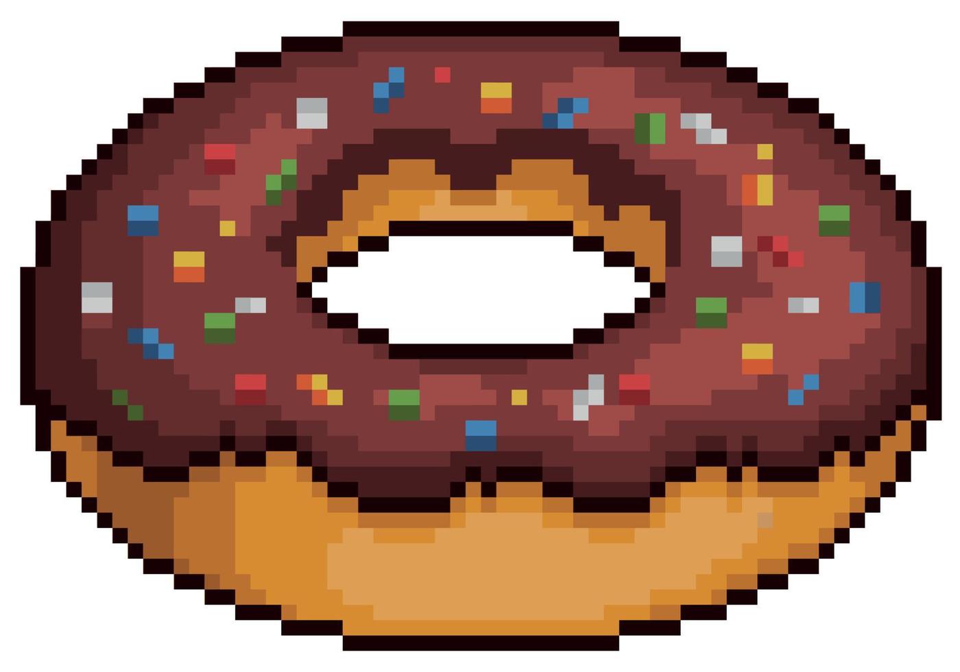 Pixel art chocolate donut vector 8bit game item on white background