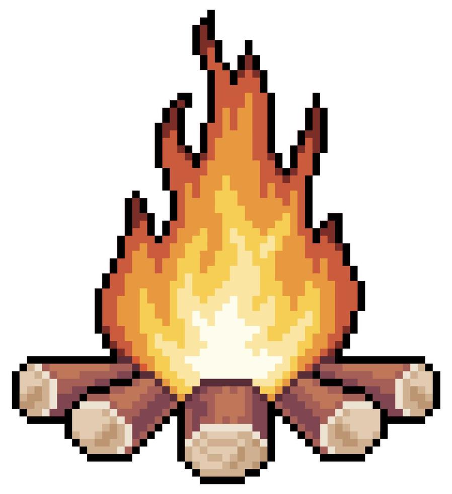 Pixel art bonfire. June party bonfire vector icon for 8bit game on white background