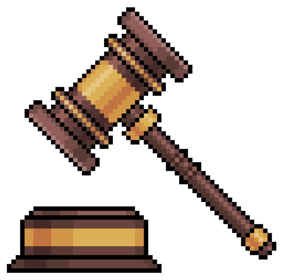 Pixel art judge gavel vector icon for 8bit game on white background