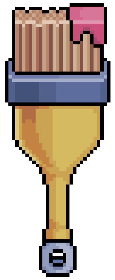 Pixel art paint brush vector icon for 8bit game on white background