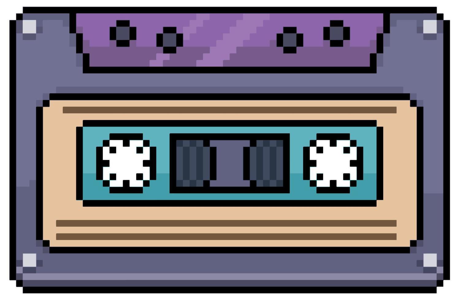 Pixel art cassette tape vector icon for 8bit game on white background