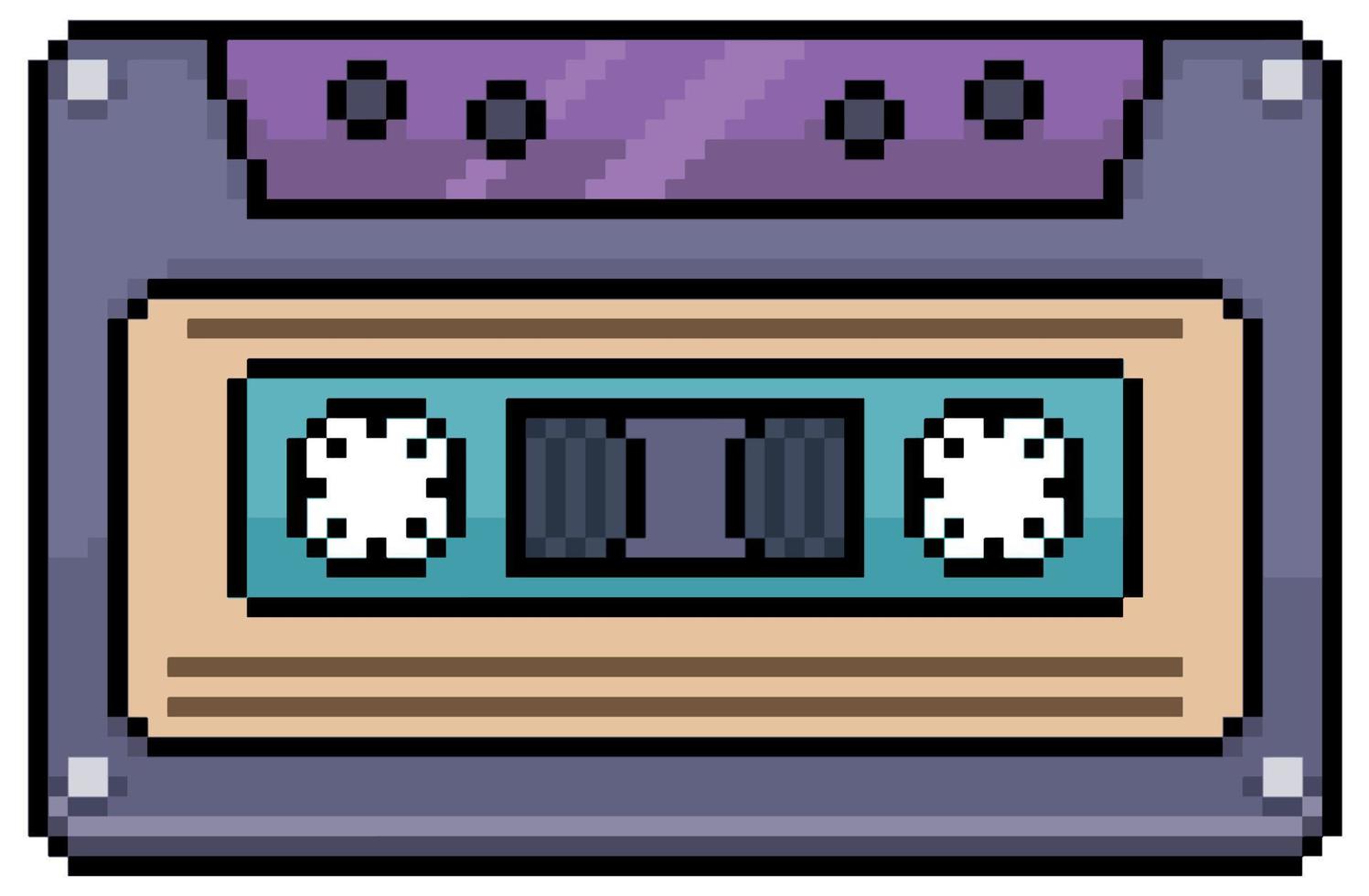 Pixel art cassette tape vector icon for 8bit game on white background