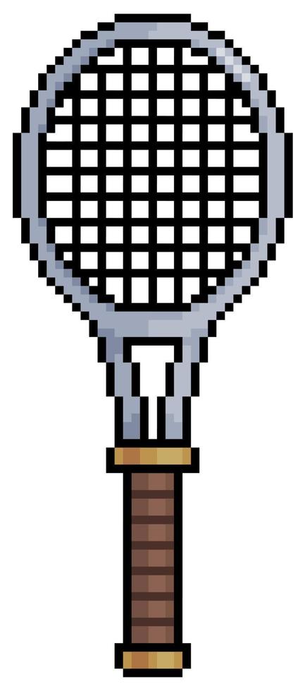 Pixel art tennis racket vector icon for 8bit game on white background