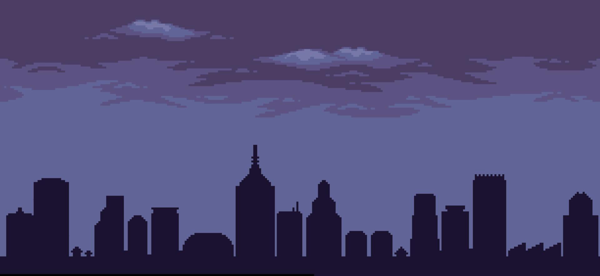 vector de fondo de ciudad minimalista de pixel art para juego de 8 bits