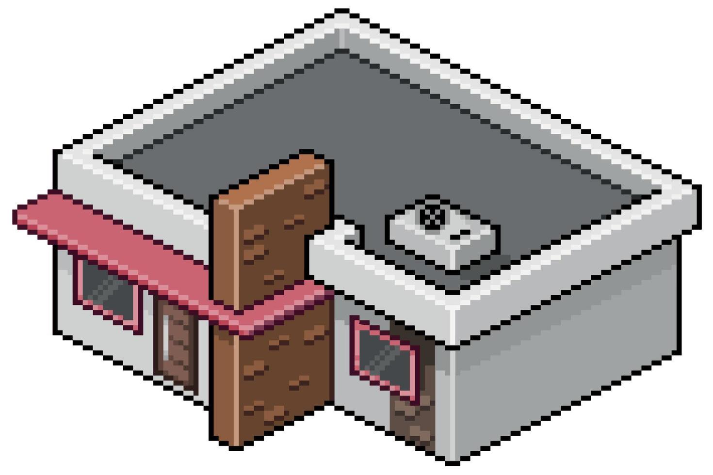 Pixel Art isometric modern house construction for 8bit game on transparent background vector