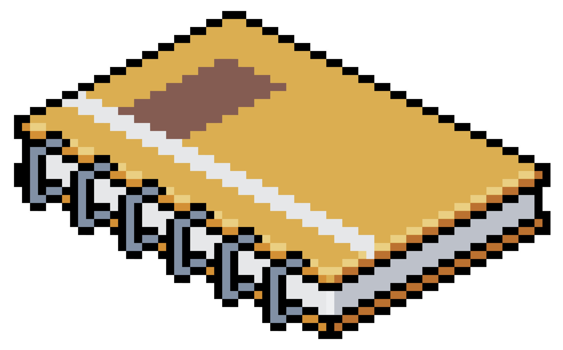 Pixel art notebook, sheets, isometric 8bit game item on white