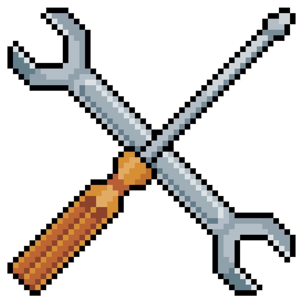 destornillador de pixel art y herramientas de llave inglesa icono vectorial para juego de 8 bits sobre fondo blanco vector