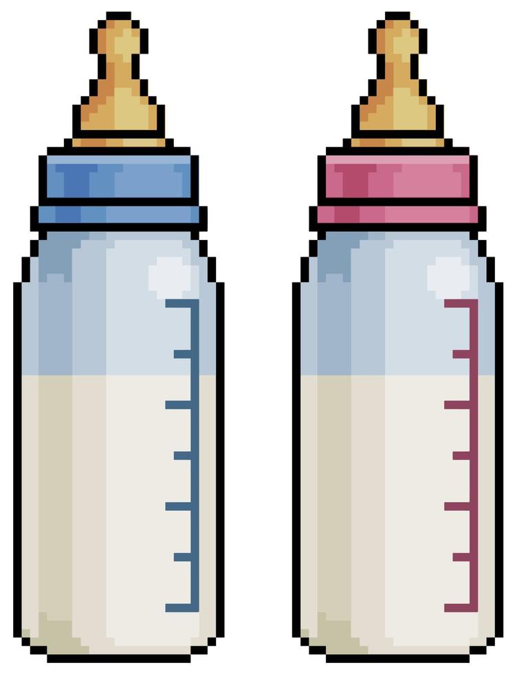 Pixel art male and female baby bottle vector icon for 8bit game on white background