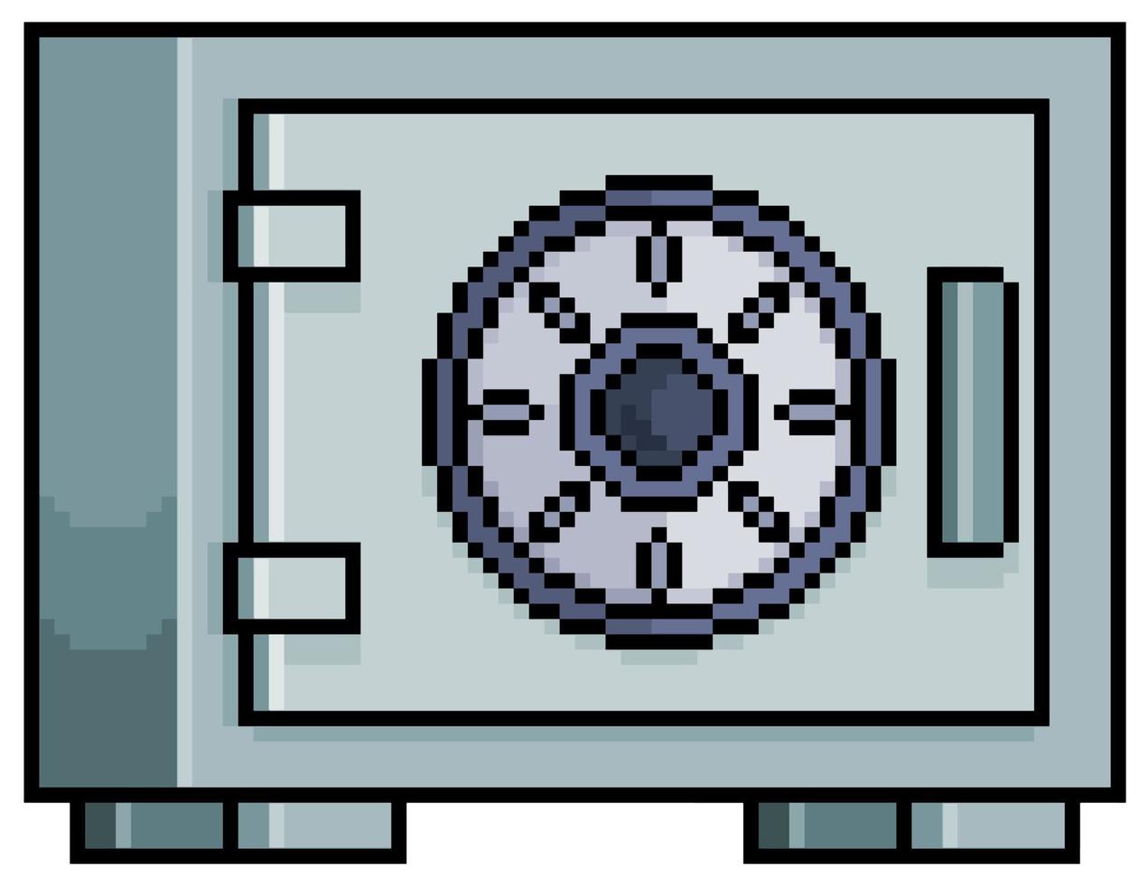 icono de vector de caja de seguridad metálica de pixel art para juego de 8 bits sobre fondo blanco