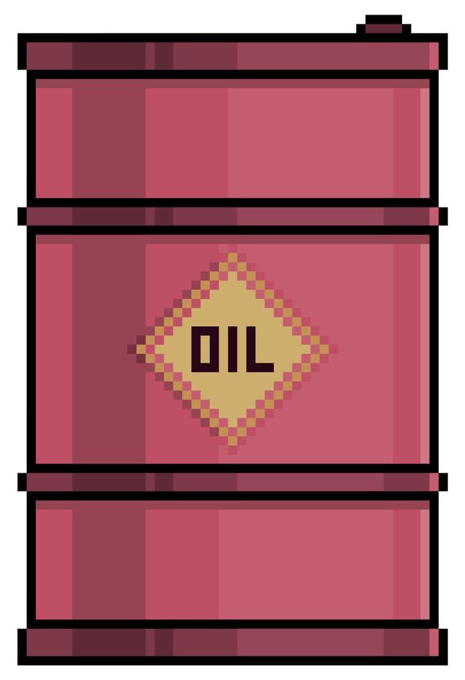 Pixel art oil barrel vector icon for 8bit game on white background