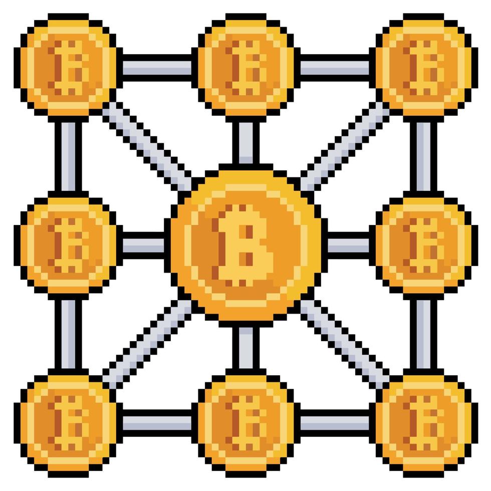 pixel art bitcoin block chain vector icono para juego de 8 bits sobre fondo blanco