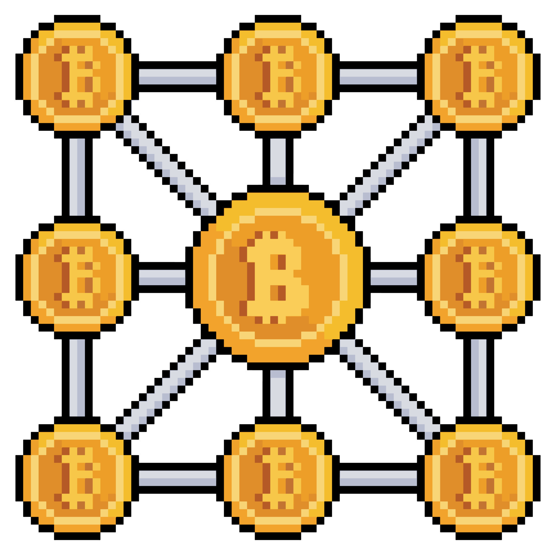 pixel art bitcoin block chain vector icono para juego de 8 bits sobre