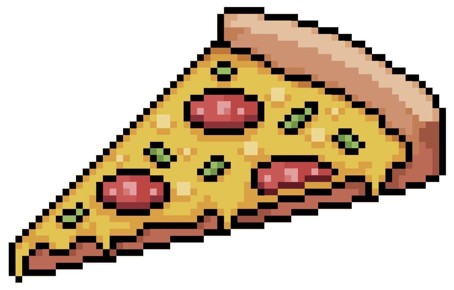 rebanada de arte de píxeles de icono de vector de pizza para juego de 8 bits sobre fondo blanco