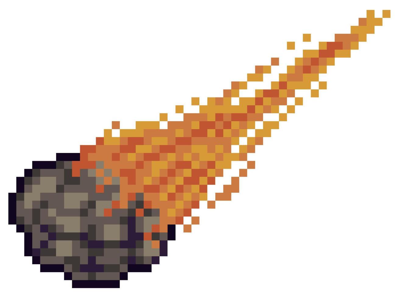 Pixel art meteor, asteroid, comet 8bit game item on white background vector