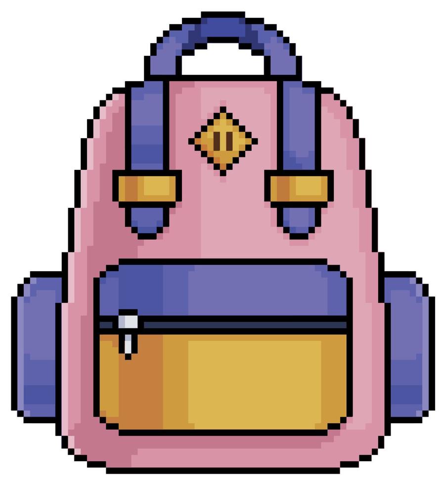 icono de vector de mochila de pixel art para juego de 8 bits sobre fondo blanco