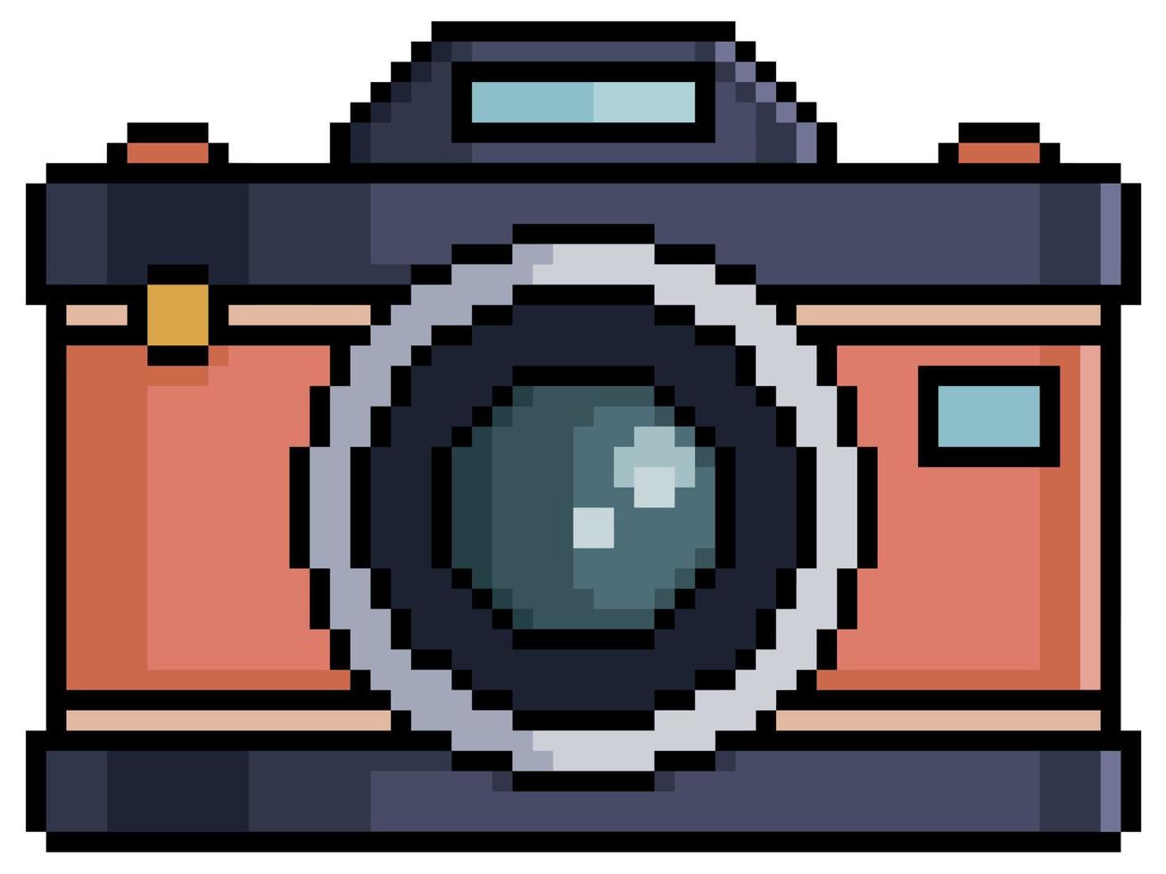 Pixel old photo camera vector 8bit game item on white background