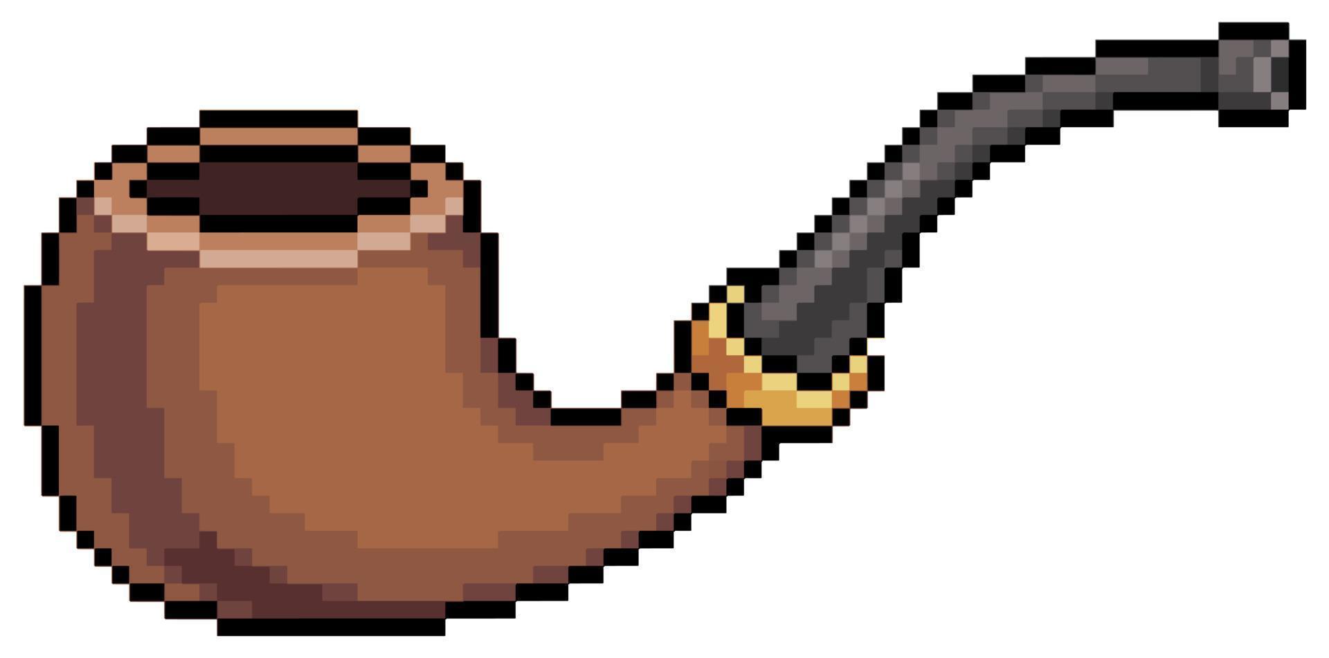 Pixel art wooden pipe vector icon for 8bit game on white background