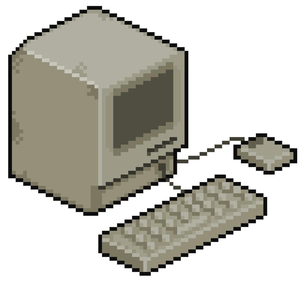 Pixel art old computer item for 8bit game on white background. vector