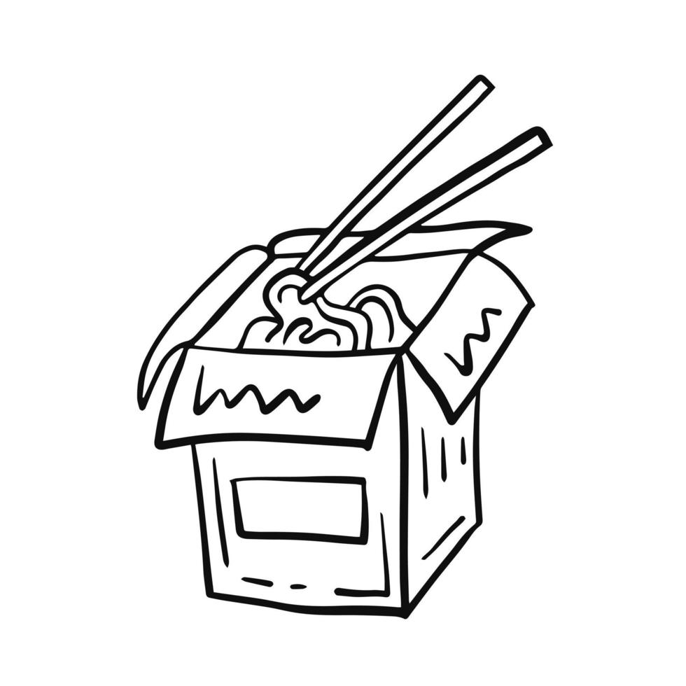 Wok noodle box simple doodle vector illustration