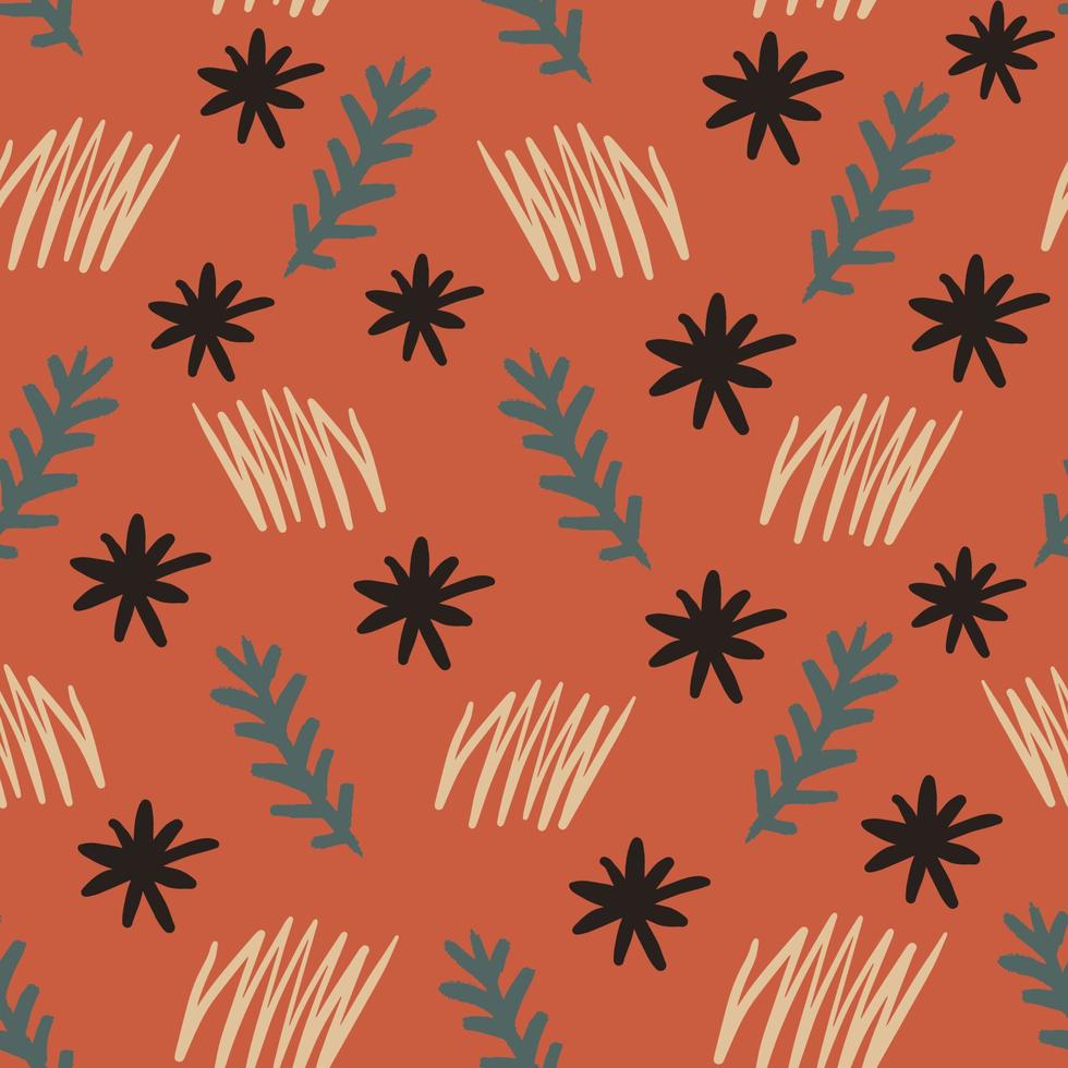 Abstract leaves, flowers, doodles cute hand drawn pattern vector