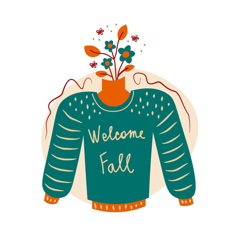 Cozy knitted sweater with lettering and twigs vector