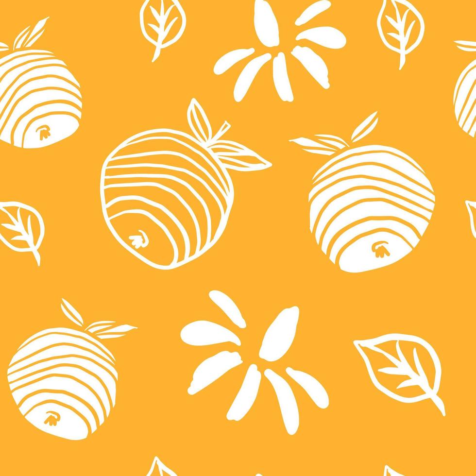 Apples and chamomile cute chalk doodle yellow seamless pattern vector
