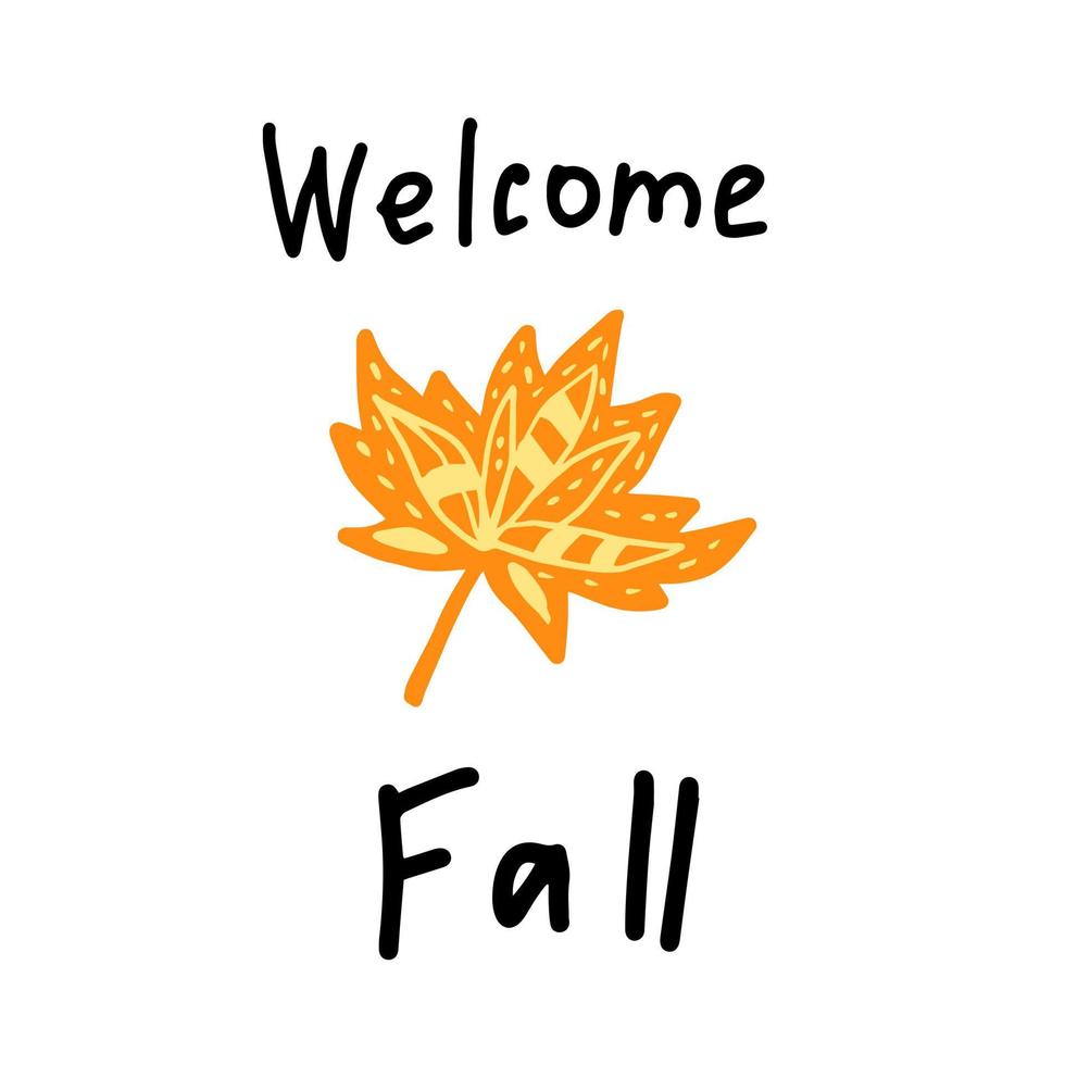 Welcome fall lettering with leaf in doodle style vector