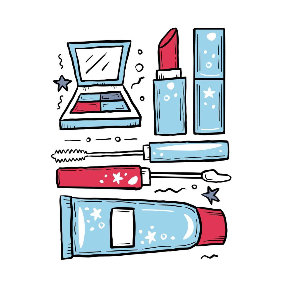 Cute hand drawn cosmetic collection vector