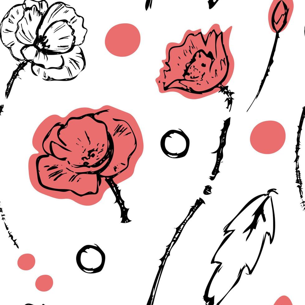 Poppy flower endless pattern vector
