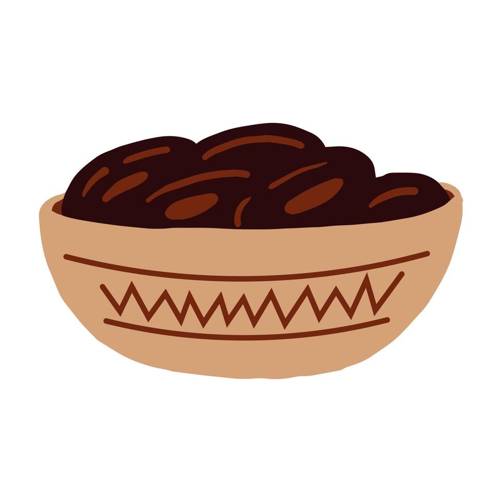 Dates in bowl exotic dried fruit vector illustration
