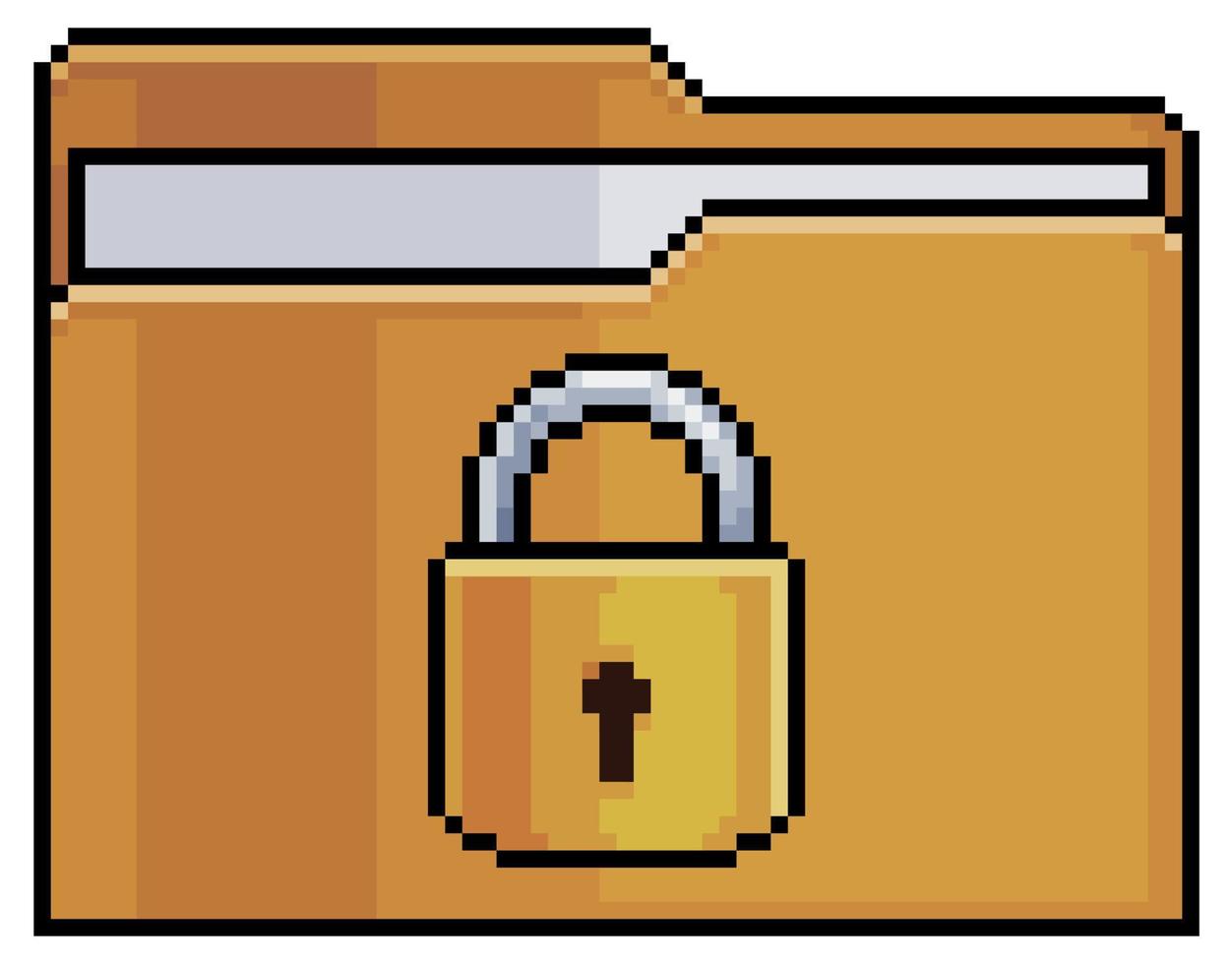 Pixel art secure document folder with padlock vector icon for 8bit game on white background