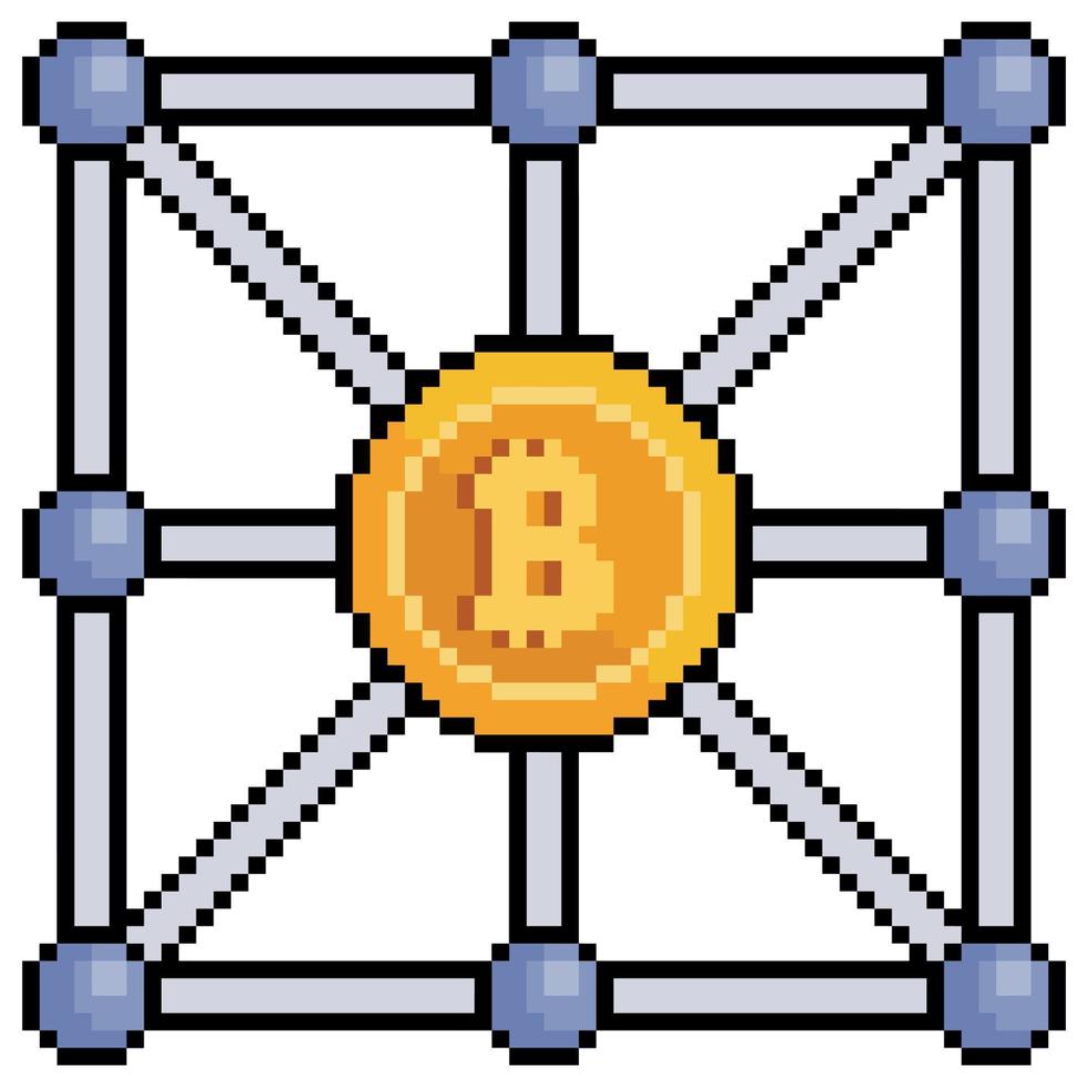 Pixel art bitcoin network vector icon for 8bit game on white background