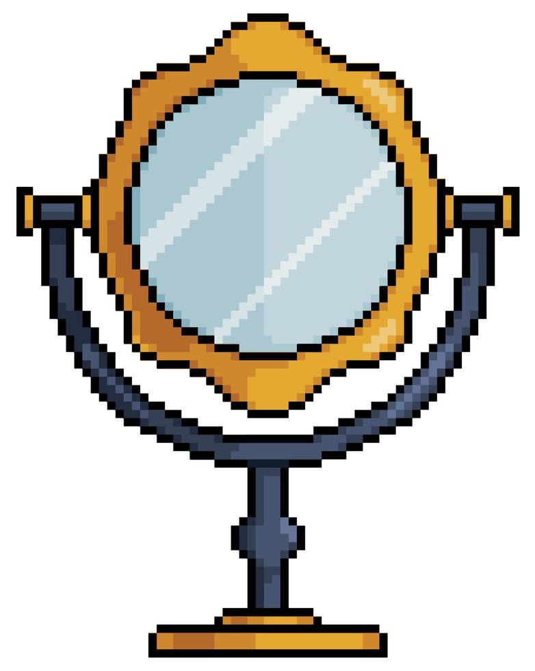 Pixel art makeup mirror vector icon for 8bit game on white background