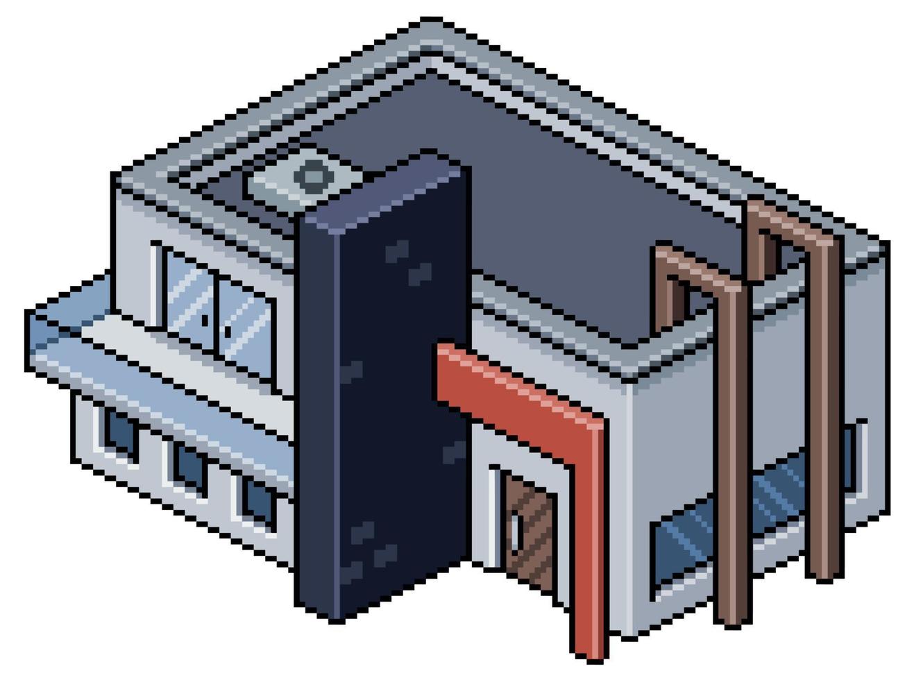 Pixel Art isometric modern house construction for 8 bit game vector