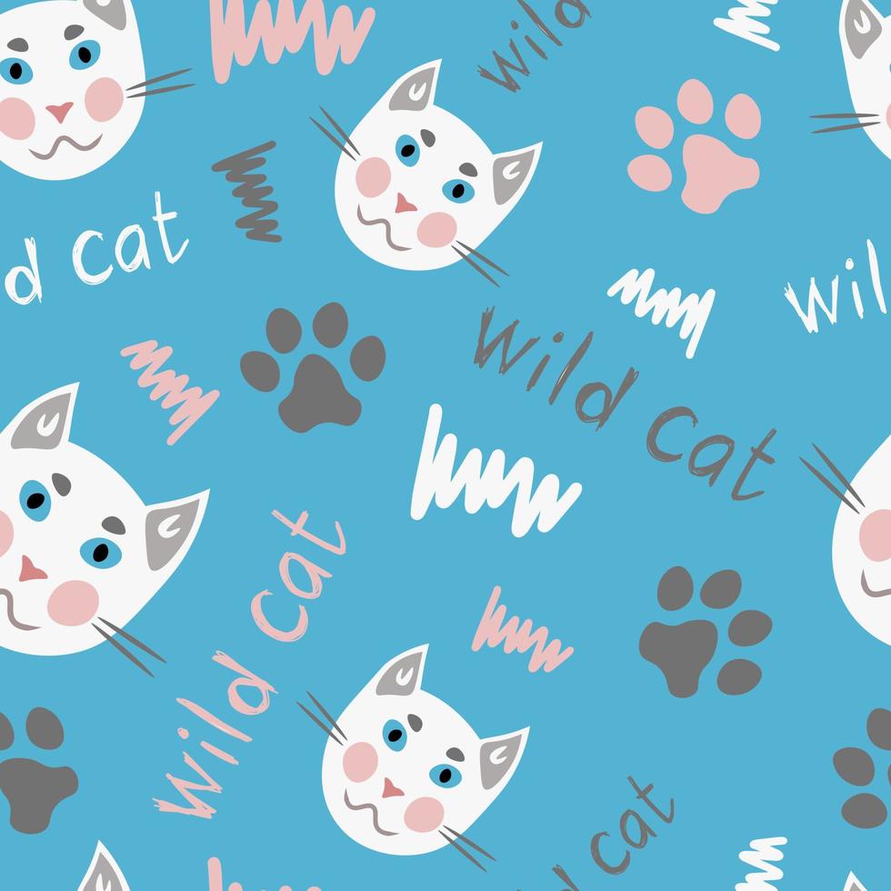 White cat pattern on blue background vector