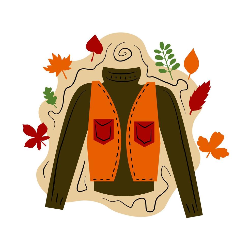 Cozy autumn clothes with leaves vector